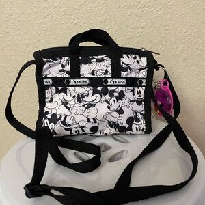 LeSportsac Disney Mini Crossbody Bag Mickey Loves Minnie Mouse Black White B46